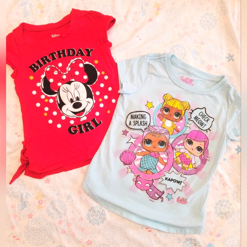 🦄 Lot of 2pcs Girls Shirts Disney and L.O.L Size 4/5